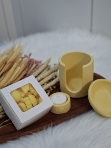 Set cadou recipient ceramic handmade pentru topit wax melts-uri - culoare galbenă - Img 4