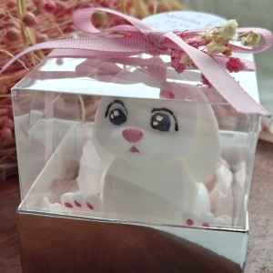 Mărturie botez din săpun - iepuraş alb cu roz în cutiuţă - model 1