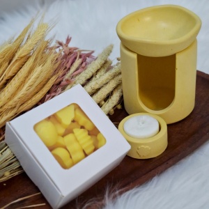 Set cadou recipient ceramic handmade pentru topit wax melts-uri - culoare galbenă