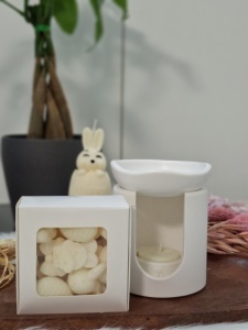 Set cadou recipient ceramic handmade pentru topit wax melts-uri - culoare albă - Img 3