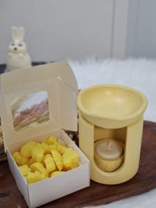 Set cadou recipient ceramic handmade pentru topit wax melts-uri - culoare galbenă - Img 5