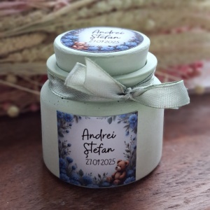 Lumânări mărturie de botez – borcănel ceramic handmade -verde deschis