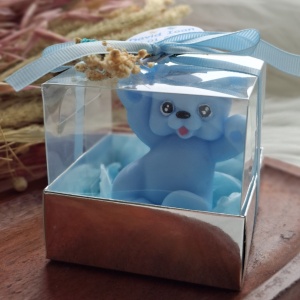Mărturie botez din săpun - ursuleţ bleu în cutiuţă -model 2