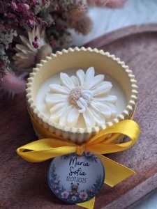 Mărturii botez – lumânări parfumate în recipient ceramic -galben - Img 2