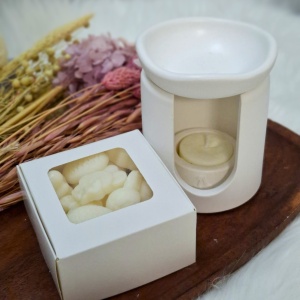 Set cadou recipient ceramic handmade pentru topit wax melts-uri - culoare albă