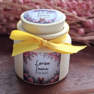 Lumânări mărturie de botez – borcănel ceramic handmade -galben