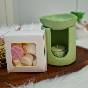 Set cadou recipient ceramic handmade pentru topit wax melts-uri - culoare verde deschis