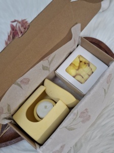 Set cadou recipient ceramic handmade pentru topit wax melts-uri - culoare galbenă - Img 6