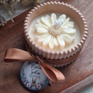 Mărturii botez – lumânări parfumate în recipient ceramic -bej