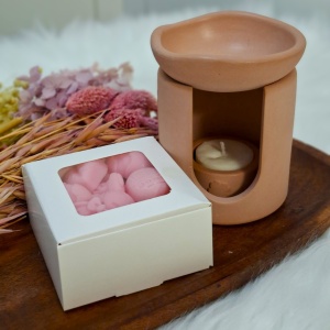 Set cadou recipient ceramic handmade pentru topit wax melts-uri - culoare bej