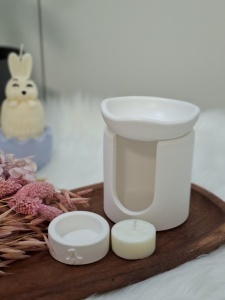 Set cadou recipient ceramic handmade pentru topit wax melts-uri - culoare albă - Img 5