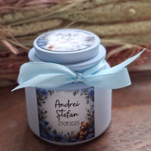 Lumânări mărturie de botez – borcănel ceramic handmade -bleu