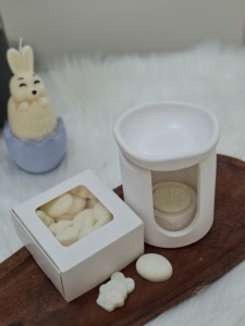 Set cadou recipient ceramic handmade pentru topit wax melts-uri - culoare albă - Img 2