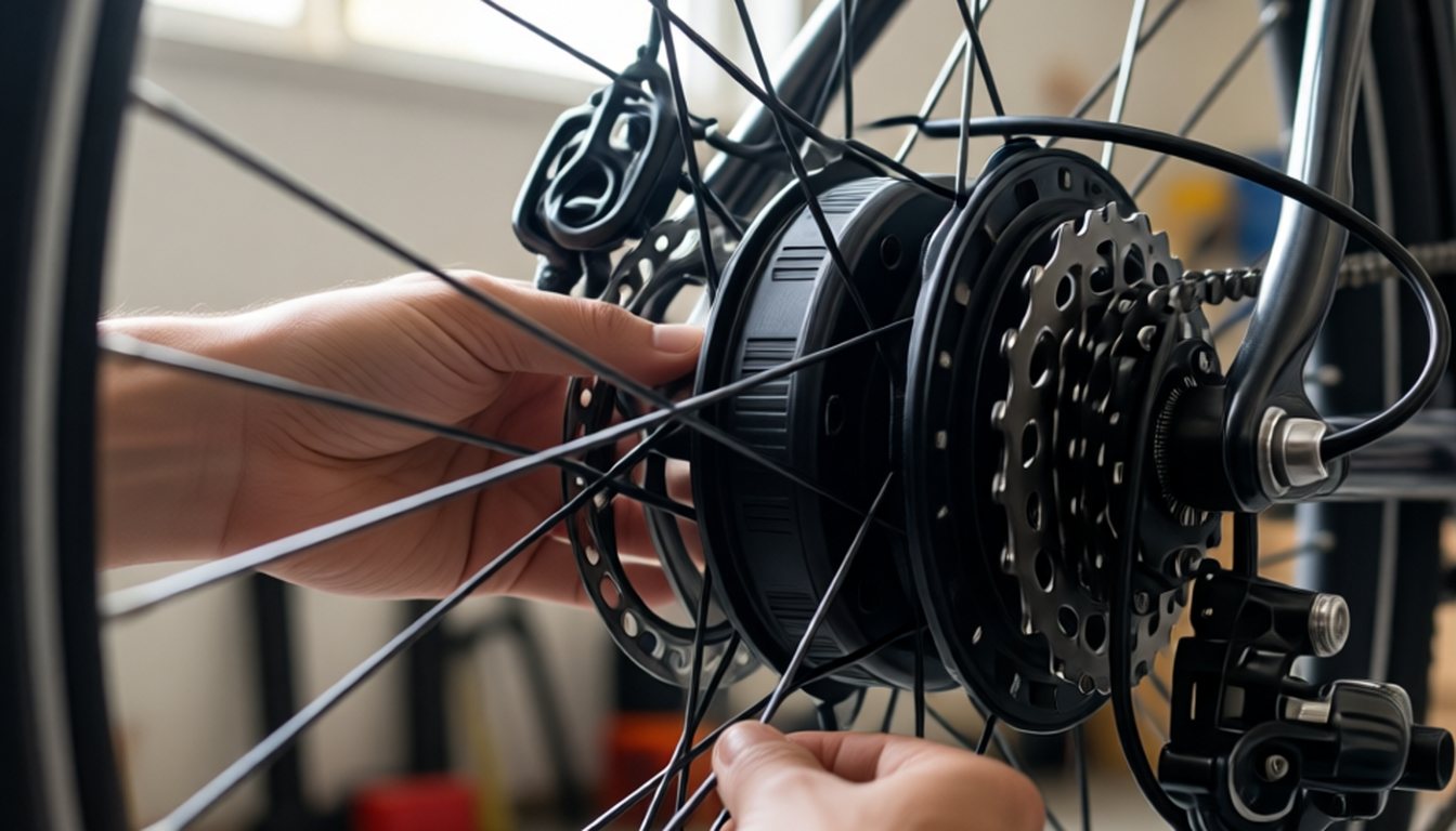 Verificarea axului si a cablului motorului hub la o bicicleta electrica folosita