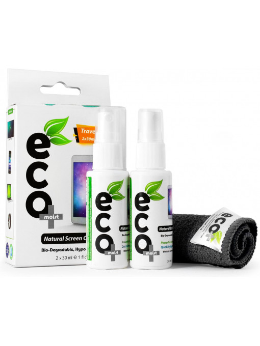 Set curatare ecran Ecomoist 2 * 30ml + laveta microfibra