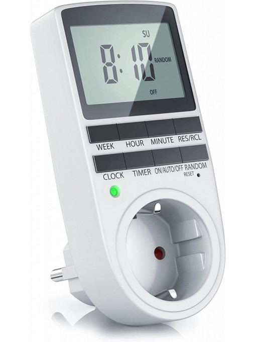 Priză cu temporizator digital BearWare CSL, display LCD de 2,1 inchi (5,3 cm), 3680 W, 10 programe configurabile, protecție touchscreen integrată
