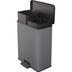 Cos de gunoi cu pedala CURVER Deco Bin Duo (2 x 26L), gri inchis - Img 2