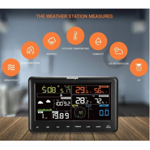 Stație meteo profesională fără fir Sainlogic WS3500 cu senzor exterior alimentat cu energie solară, pluviometru, prognoză meteo, anemometru, ecran color - Img 3