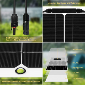 Set 4 Panouri Solare Flexibile Monocristaline 12 V DOKIO 4 x 100 W (400 W), ideal pentru autorulote, camping, foișoare de grădină - Img 5