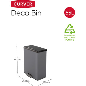 Cos de gunoi cu pedala CURVER Deco Bin Duo (2 x 26L), gri inchis - Img 3