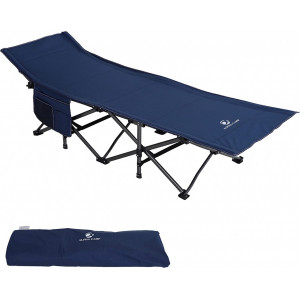 Pat de camping ALPHA CAMP pliabil cu buzunar lateral, aluminiu, greutate suportată până la 250 kg, interior/exterior (190 x 67 x 35 cm; 6.6 kg), albastru cyan - Img 1