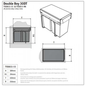 Coș de gunoi Wesco Double-Boy, 2 compartimente x 15l, gri antracit - Img 4