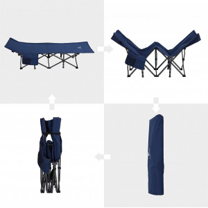 Pat de camping ALPHA CAMP pliabil cu buzunar lateral, aluminiu, greutate suportată până la 250 kg, interior/exterior (190 x 67 x 35 cm; 6.6 kg), albastru cyan - Img 2