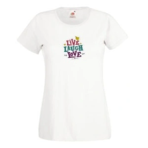 Tricou personalizat alb "live laugh love" damǎ