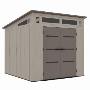 Casuta / magazie de gradina din polietilena HDPE Mesterino HUME-A, usi si acoperis maro, pereti gri antracit, 254x254x230 cm, cu podea din plastic HDPE, cinci carlige si doua polite CADOU - Img 4