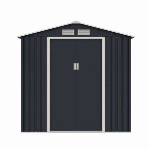 Casuta / magazie de gradina metalica MESTERINO Archer-Plus-C-3, gri/bej, 213x322x205 cm, cu usi culisante, baza metalica CADOU - Img 3