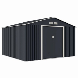 Casuta / magazie de gradina metalica MESTERINO S1001-G gri/bej 321x301x205 cm, usi culisante, baza metalica CADOU - Img 3