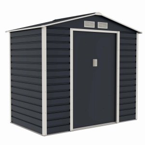 Casuta / magazie de gradina premium metalica, MESTERINO Evan-A, Gri/Bej, dimensiuni 213x131x192 cm, cu usi culisante si baza metalica - Img 2