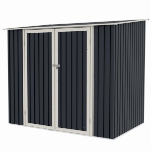 Casuta / magazie de gradina premium metalica, MESTERINO Joy-B, Gri/Bej, dimensiuni 222x149x194 cm, cu usi cu balama si baza metalica - Img 3