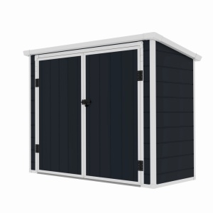 Casuta / magazie de gradina premium, panel plastic si ranforsare metal, MESTERINO Colin-A, Gri/Bej, dimensiuni 199x90x149 cm, usi cu balama, baza metalica - Img 2