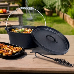 Ceaun cu capac din fonta pentru gratar KLUGMEISTER KY545ZT, negru, dimensiuni 25x10 cm - Img 2