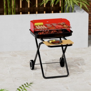 Gratar pe carbuni KLUGMEISTER KY28020F, material otel, cu roti deplasare, gratar detasabil, raft frontal, suprafata gatire 53x35 cm - Img 4