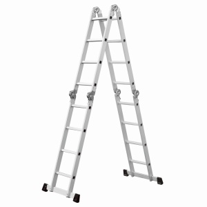 Scara multifunctionala din aluminiu cu balama MESTERINO TOOLS JL-201-4X4, 4.7 metri, 4x4 trepte, greutate maxima 150 kg - Img 2