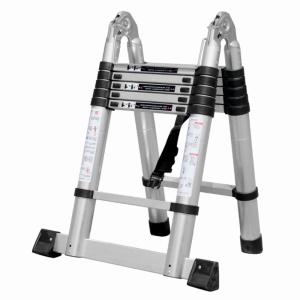 Scara telescopica din aluminiu cu balama MESTERINO TOOLS JL-102-2X1.9, 1.9+1.9 metri, 2x6 trepte, greutate maxima 150 kg
