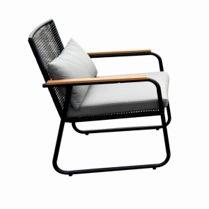 Set mobilier terasa/gradina KLUGMEISTER KJF3298, doua fotolii + canapea + masuta, cu perne incluse, culoare gri/negru - Img 3
