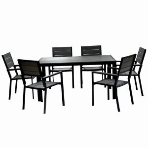 Set mobilier terasa/gradina KLUGMEISTER KJT2056, structura din otel, masa + 6 scaune din HDPE, culoare gri