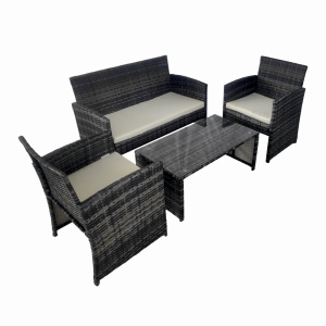 Set mobilier terasa/gradina tip ratan KLUGMEISTER KJFR030, canapea + doua fotolii + masuta din sticla securizata, culoare gri - Img 2