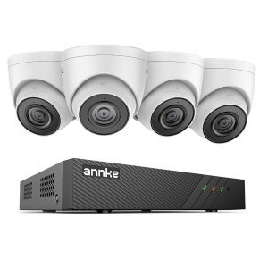 Sistem performant de supraveghere video ANNKE N98PBL+I51DS*4, PoE, NVR 8 canale, 4 camere tip Turret interior/exterior 5MP, Ultra HD/2k+, vedere nocturna IR, audio, rezistent la intemperii