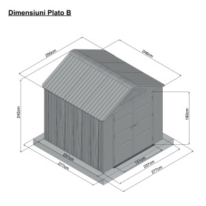 Casuta / magazie de gradina din polietilena HDPE MESTERINO Plato-B, usi si acoperis maro, pereti gri antracit, 250x246x242 cm, cu podea din plastic HDPE, cinci carlige si doua polite CADOU - Img 2