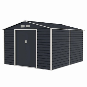 Casuta / magazie de gradina metalica MESTERINO Evan-E, gri/bej, 277x322x200 cm, cu usi culisante, baza metalica CADOU