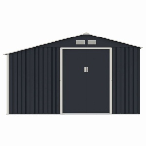Casuta / magazie de gradina metalica MESTERINO Luke-C, gri/bej, 342x259x203 cm, cu usi culisante, baza metalica CADOU - Img 4