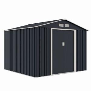 Casuta / magazie de gradina metalica MESTERINO S1001-D gri/bej 261x241x198 cm, usi culisante, baza metalica CADOU - Img 3