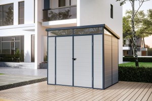 Casuta / magazie de gradina premium din material plastic, KLUGMEISTER Toya B Gri, dimensiuni 238x191x215 cm, cu baza metalica - Img 4