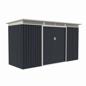 Casuta / magazie de gradina premium metalica, MESTERINO Bella-C, Gri/Bej, dimensiuni 343x142x184 cm, cu usi culisante si baza metalica - Img 2
