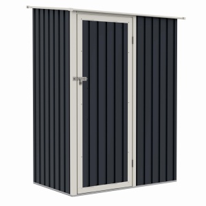 Casuta / magazie de gradina premium metalica, MESTERINO Joy-A, Gri/Bej, dimensiuni 143x89x186 cm, cu usa cu balama si baza metalica - Img 3