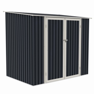 Casuta / magazie de gradina premium metalica, MESTERINO Joy-B, Gri/Bej, dimensiuni 222x149x194 cm, cu usi cu balama si baza metalica